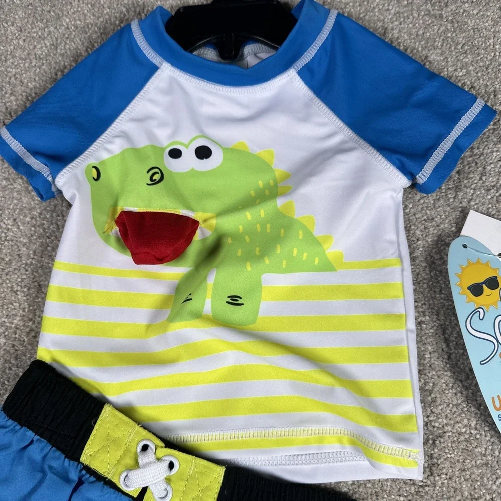Sol Swim Boy's 2 Piece Swim‎ Set 6-9 Months UPF 50+ Sun Protection Lizard Iguana